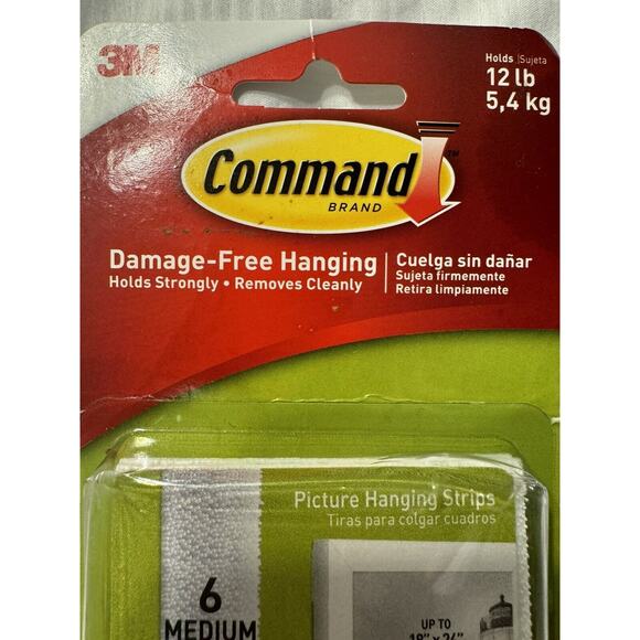 3M Command Picture Hanging Strips 6 Medium Holds 12 lbs - Picture 2 of 3